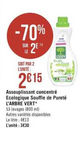 assouplissant concentré ecologique souffle de pureté l'arbre vert -70% sur le 2e