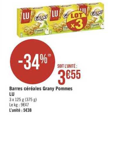 barres céréales grany pommes lu