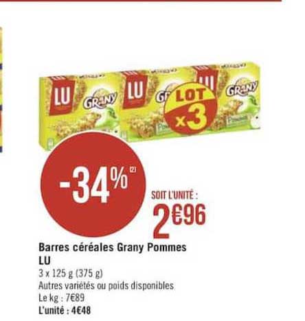 barres céréales grany pommes lu