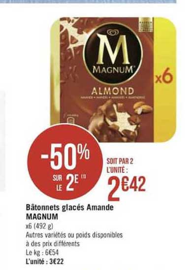 Bâtonnets Glacés Amande Magnum -50% Sur Le 2e