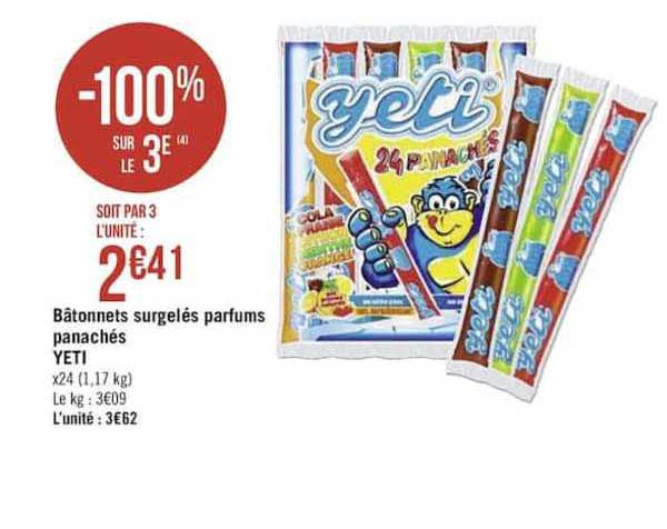 Bâtonnets Surgelés Parfums Panachés Yeti -100% Sur Le 3e