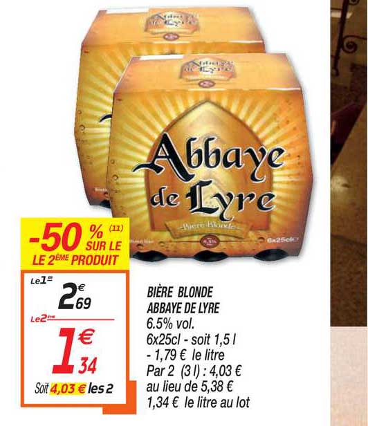 bière blonde abbaye de lyre -50% sur le 2ème produit