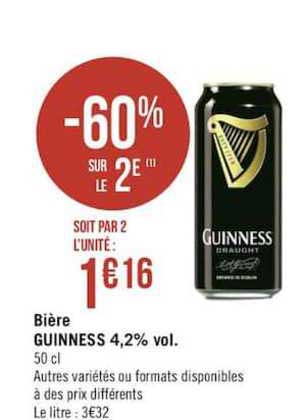 bière guiness 4.2% vol. -60% sur le 2e