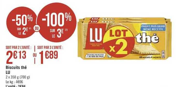 Biscuits Thé Lu -50% Sur Le 2e Ou -100% Sur Le 3e