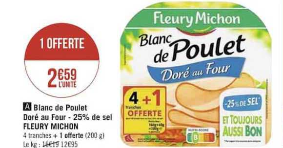 blanc de poulet doré au four moins 25% de sel fleury michon