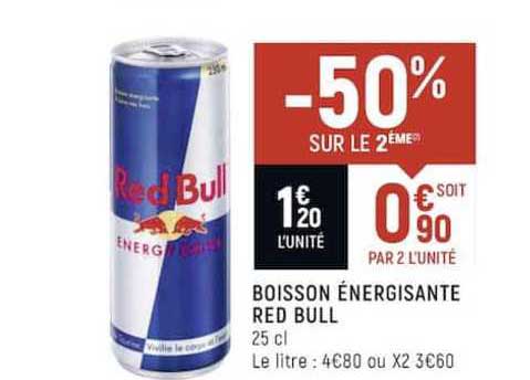 boisson énergisante red bull -50% sur le 2ème