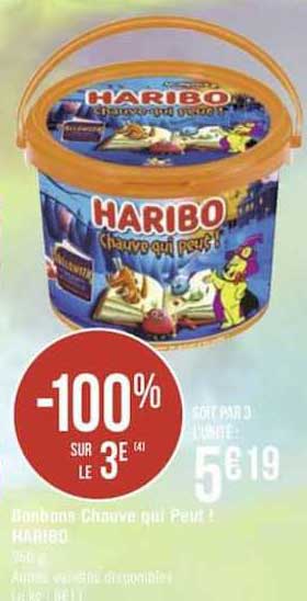 bonbons chauve qui peut ! haribo -100% sur le 3e