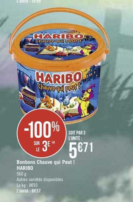 bonbons chauve qui peut haribo -100% sur le 3ème