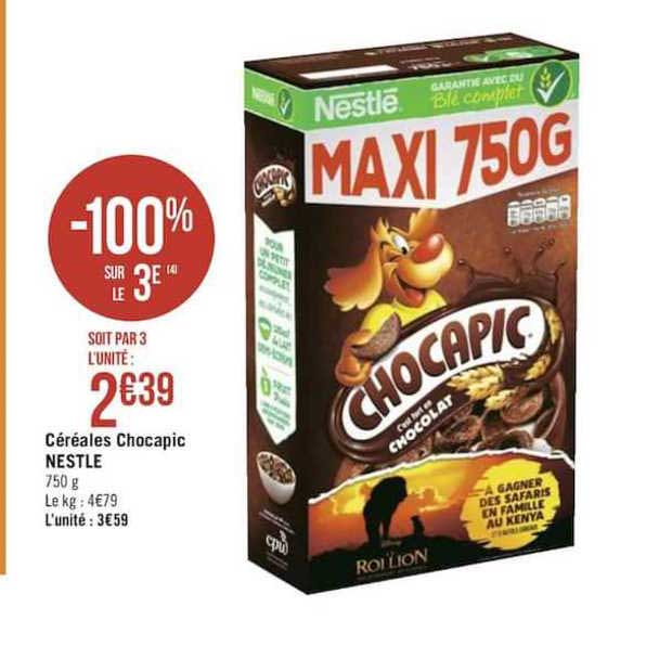 céréales chocapic nestlé -100 sur le 3ème