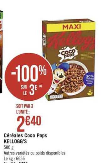 céréales coco pops kellogg's -100% sur le 3e
