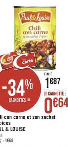 chili con carne et son sachet d'épices paul & louise