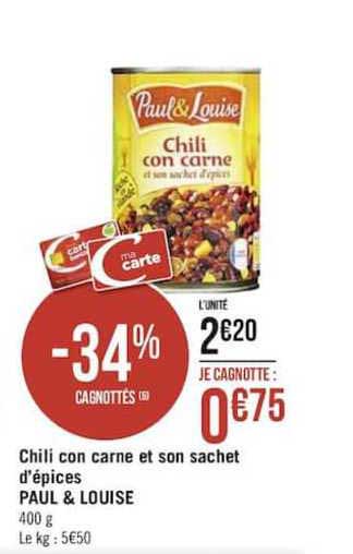 chili con carne et son sachet d'épices paul & louise