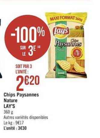 chips paysannes nature lay's -100% sur le 3ème