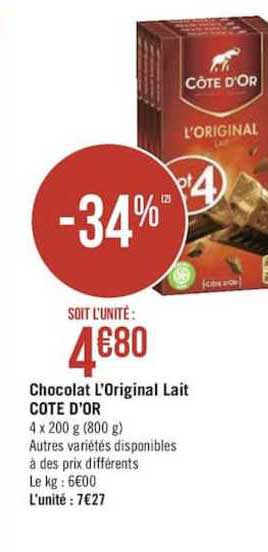 Chocolat L'original Lait Côte D'or
