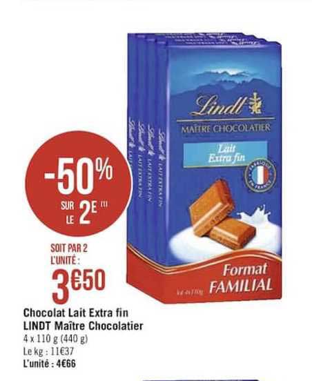 Chocolat Lait Extra Fin Lindt Maître Chocolatier -50% Sur Le 2e