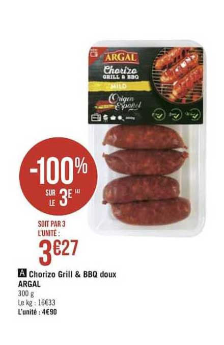 Chorizo Grill & Bbq Doux Argal -100% Sur Le 3e