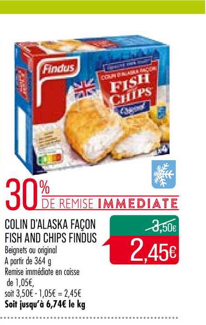 colin d'alaska façon fish and chips findus 30% remise immédiate