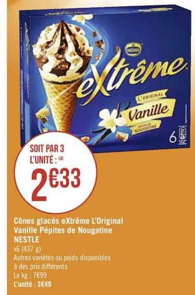 Cônes Glacés Extrême L'original Vanille Pépites De Nougatine Nestlé