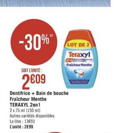 dentifrice + bain de bouche fraîcheur menthe teraxyl 2en1