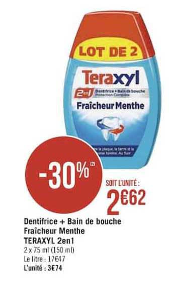 Dentifrice + Bain De Bouche Fraîcheur Menthe Teraxyl 2en1