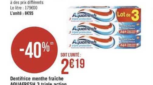 Dentifrice Menthe Fraîche Aquafresh 3 Triple Action