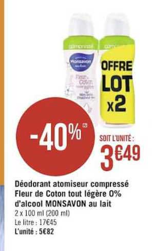 déodorant atomiseur compressé fleur de coton tout légère 0% d'alcool monsavon au lait