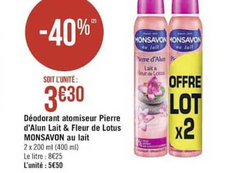 déodorant atomiseur pierre d'alun lait & fleur de lotus monsavon au lait