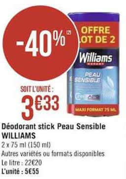 déodorant stick peau sensible williams