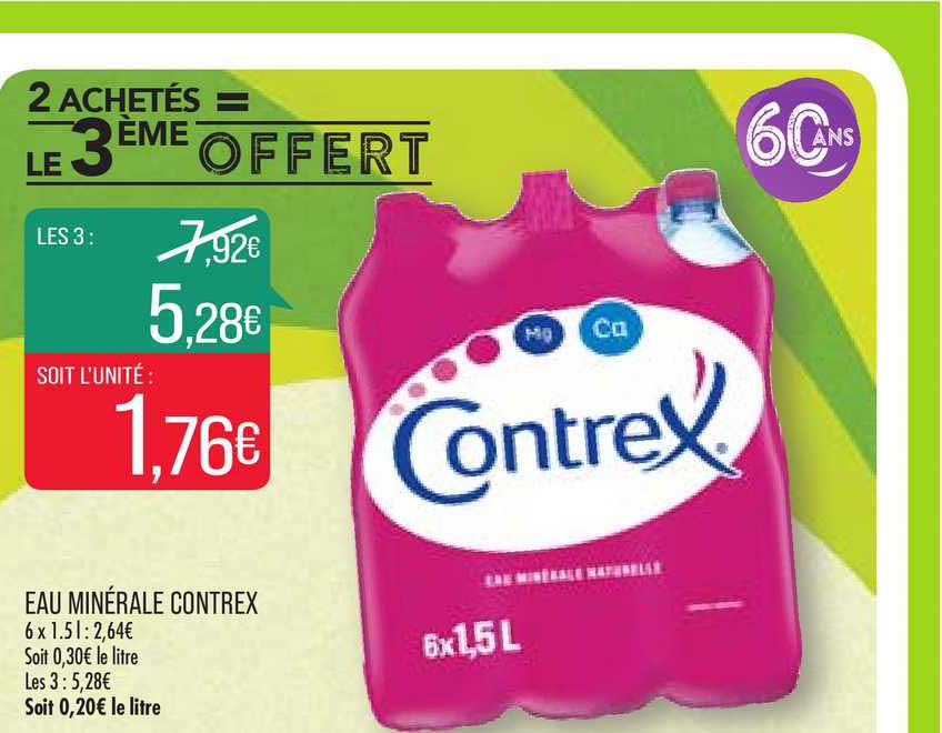 eau minérale contrex 2 achetés = le 3ème offert