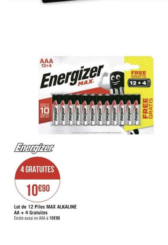 energizer lot de 12 piles max alkaline aa + 4 gratuites