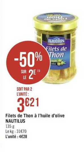 Filets De Thon à L'huile D'olive Nautilus -50% Sur Le 2e