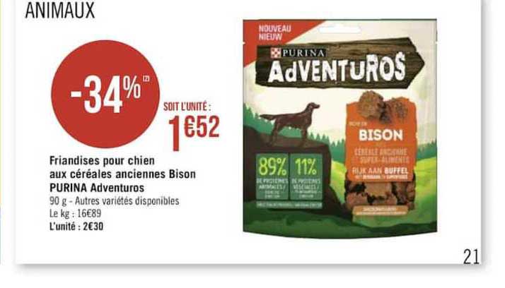 friandises pour chien aux céréales anciennes bison purina adventuros