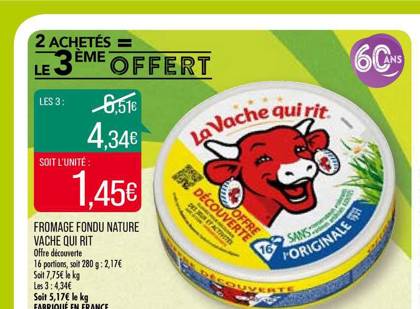 fromage fondu nature vache qui rit 2 achetés = le 3ème offert