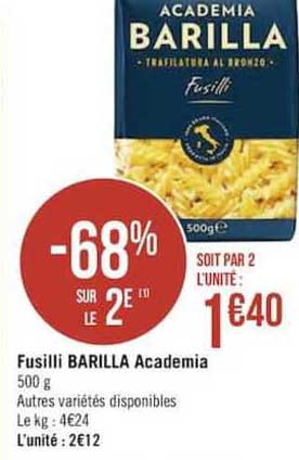 fusilli barilla academia -68% sur le 2e