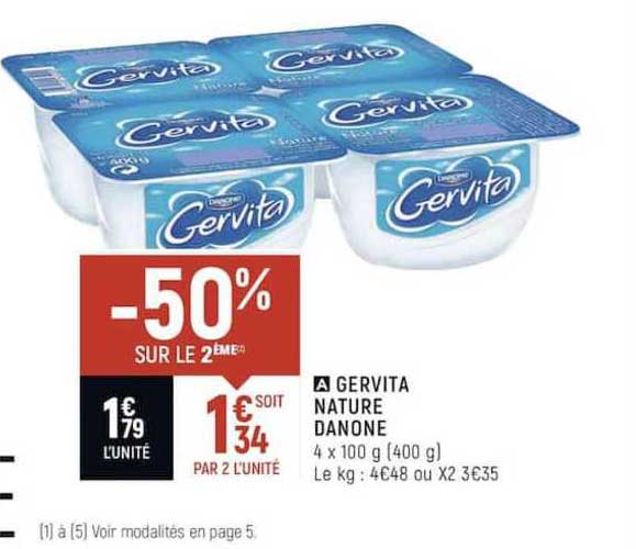 Gervitta Nature Danone -50% Sur Le 2ème