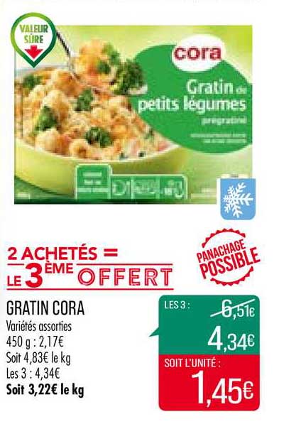 gratin cora 2 achetés = le 3ème offert