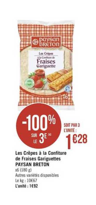 Les Crêpes à La Confiture De Fraises Gariguettes Paysan Breton -100% Sur Le 3e
