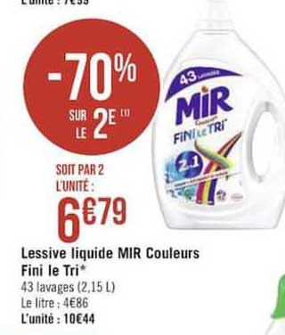 Lessive Liquide Mir Couleurs Fini Le Tri -70% Sur Le 2e