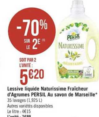 Lessive Liquide Naturissime Fraîcheur D'agrumes Persil Au Savon De Marseille -70% Sur Le 2e