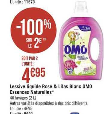 lessive liquide rose & lilas blanc omo essences naturelles -100% sur le 2e