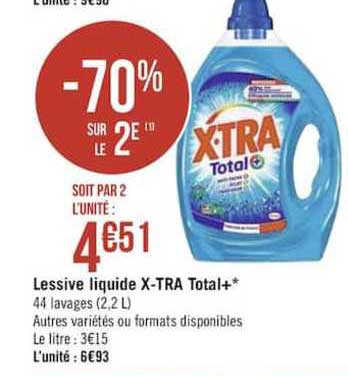 lessive liquide x tra total + -70% sur le 2e