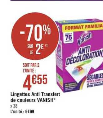 Lingettes Anti Transfert De Couleurs Vanish -70% Sur Le 2e