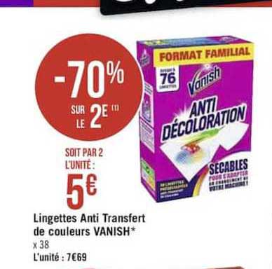 lingettes anti transfert de couleurs vanish -70% sur le 2e