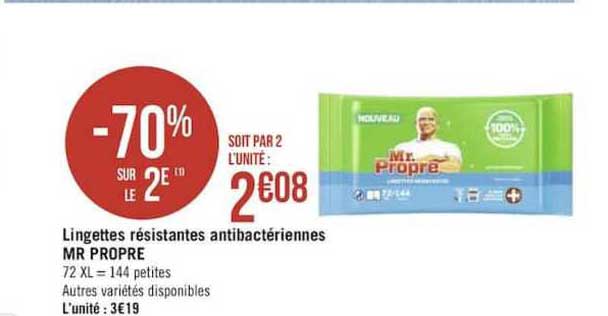 Lingettes Résistantes Antibactériennes Mr Propre -70% Sur Le 2e