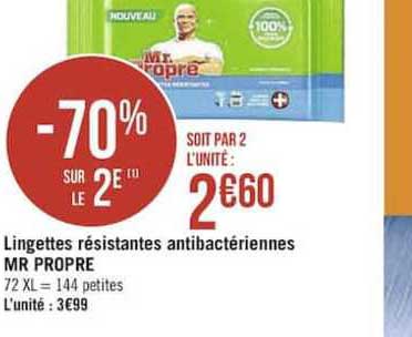 Lingettes Résistantes Antibactériennes Mr Propre -70% Sur Le 2e