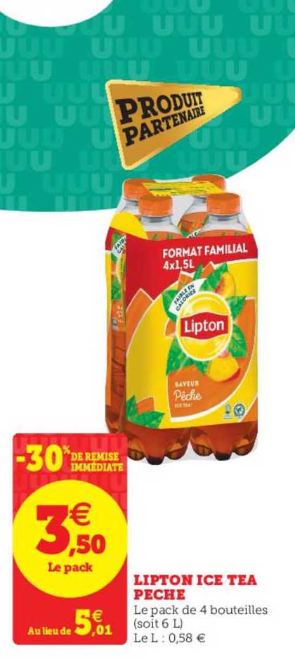 Lipton Ice Tea Pêche -30% Remise Immédiate