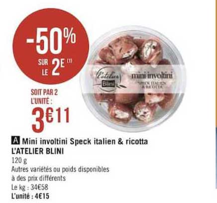mini involtini speck italien & ricotta l'atelier blini -50% sur le 2e