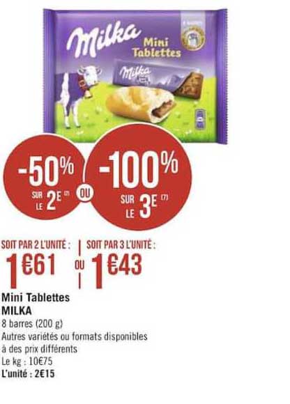 Mini Tablettes Milka-50% Sur Le 2e Ou -100% Sur Le 3e