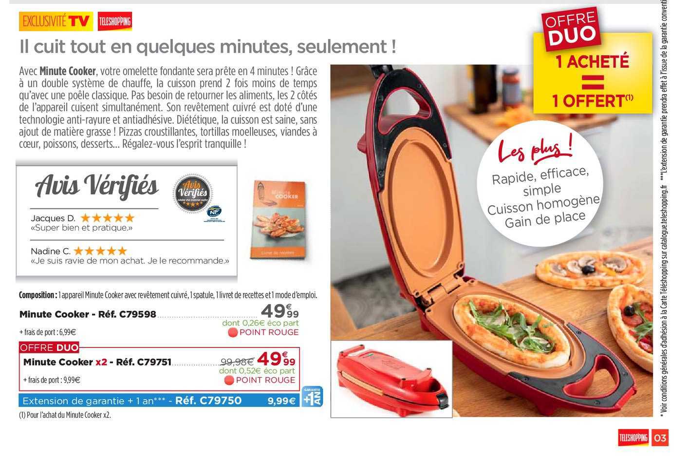 minute cooker 1 acheté = 1 offert