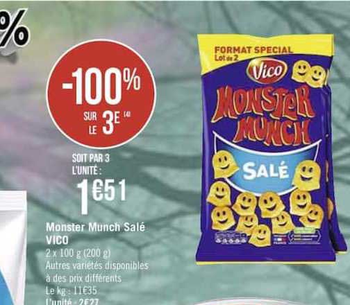 monster munch salé vico -100% sur le 3ème